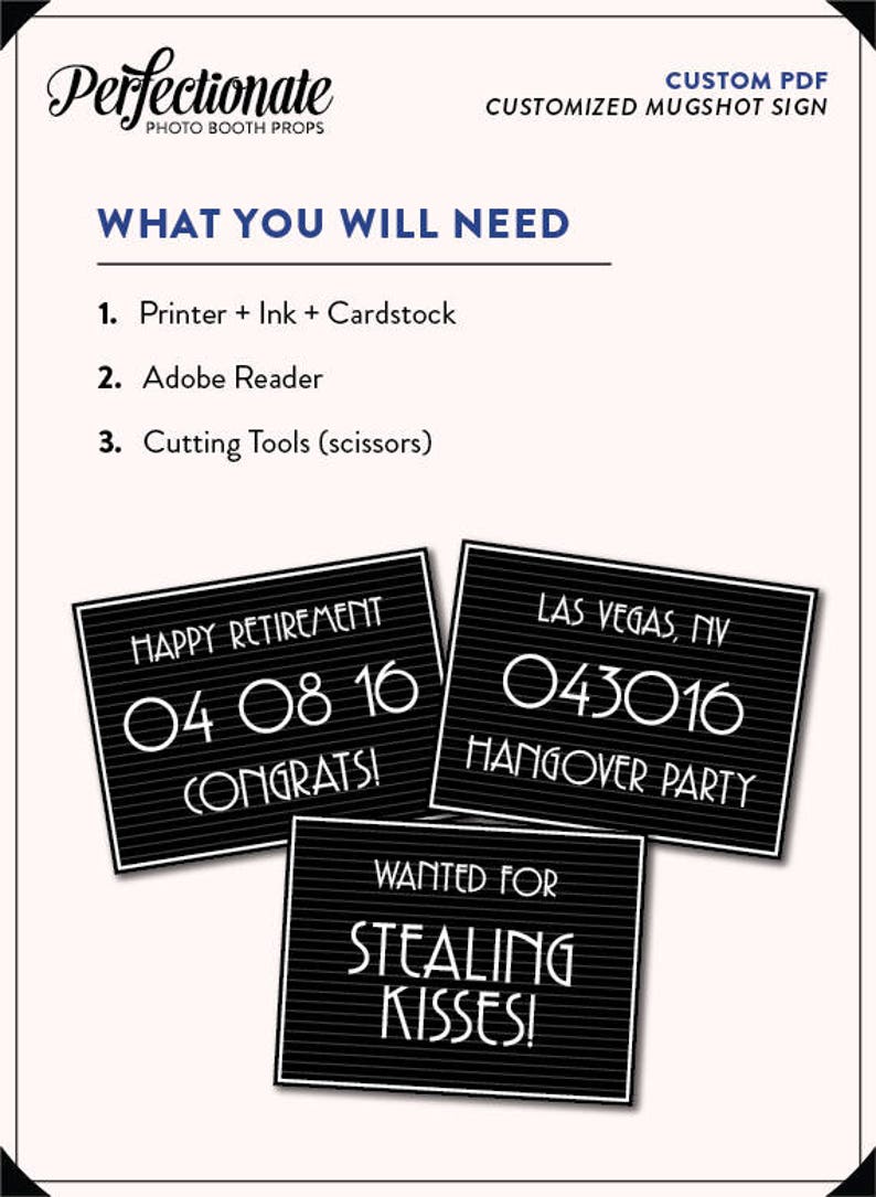 You Provide Your Text and We Create 1 PDF Gatsby Mugshot Sign PDF Printable PDF Gangster Mugshot Sign