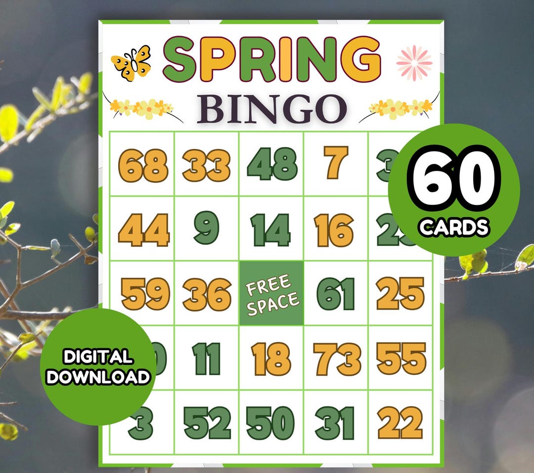 More Group Spring 60 Spring Bingo Cards for Kids | Printable Spring Party Game ...