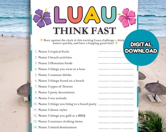 Luau Think Fast Game, Fun Printable Luau Game for Adults, Luau Party Game, Luau Ice Breaker Game, Luau Think Quick, Hawaiian Party Activity