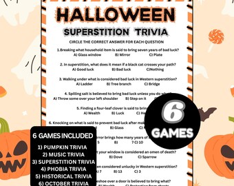 Trivia-spel Halloween | Afdrukbare Halloween-triviaquiz | Trivia-avond Halloween | Halloween-gezinsspel | Halloween-feestspellen