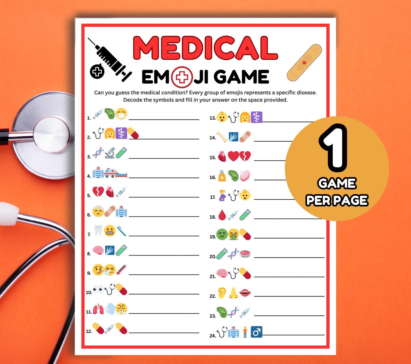Medical Emoji Game Printable Healthcare Game Nursing Emoji Quiz Nurses ...