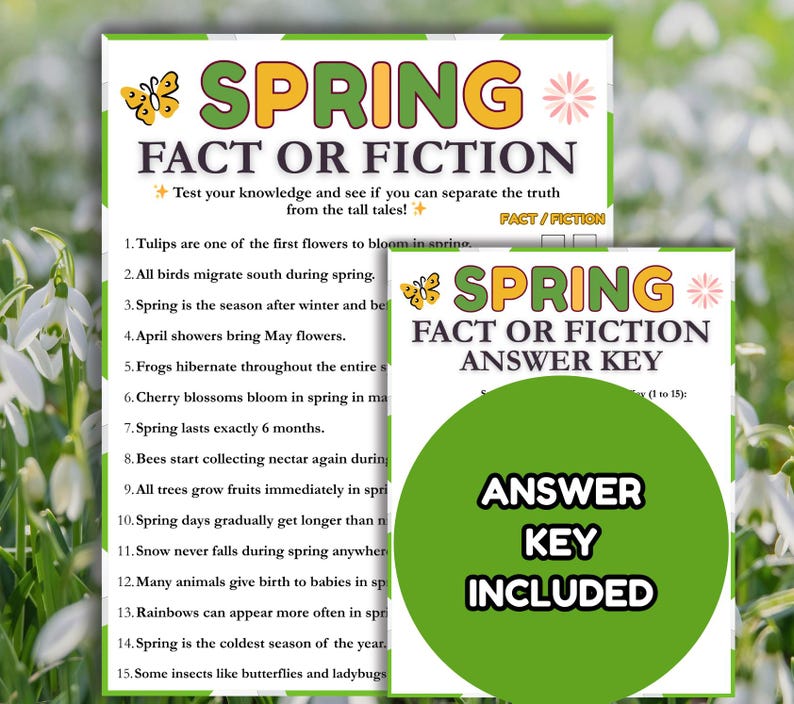 Simple Spring Fact For Reception Spring Fact or Fiction, Spring Game, Spring Party Trivia Game, Spring ...