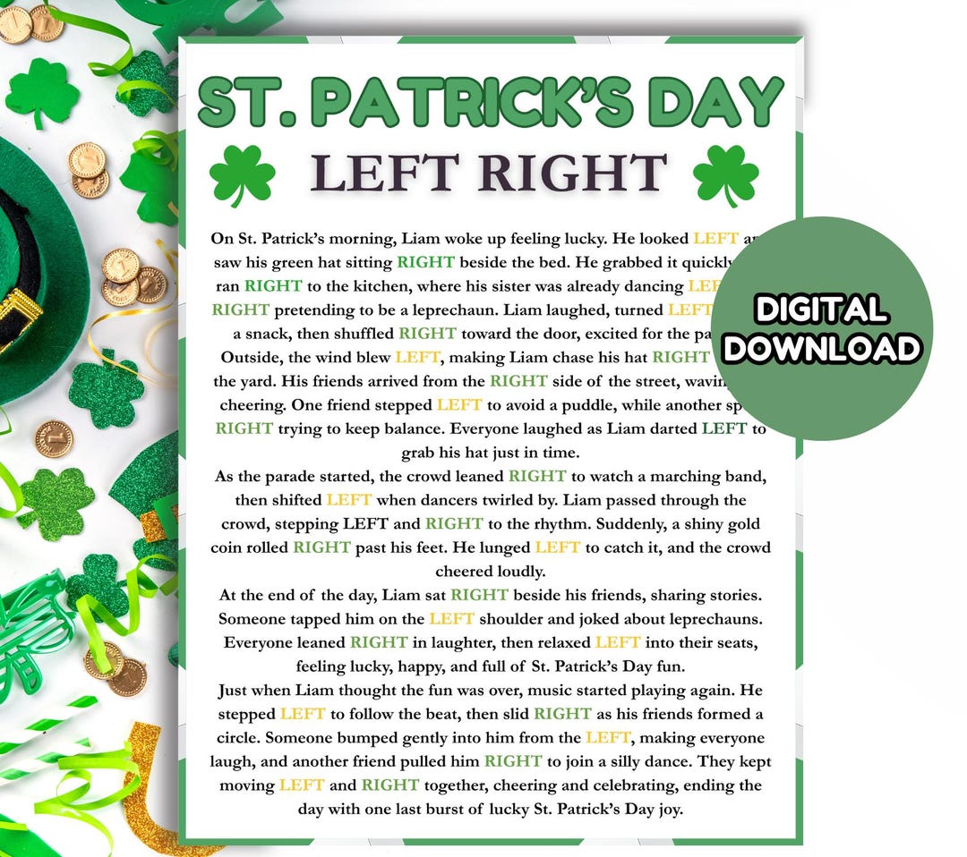 St Patrick's Day Left Right Game, Fun St Patricks Day Game for Adults ...