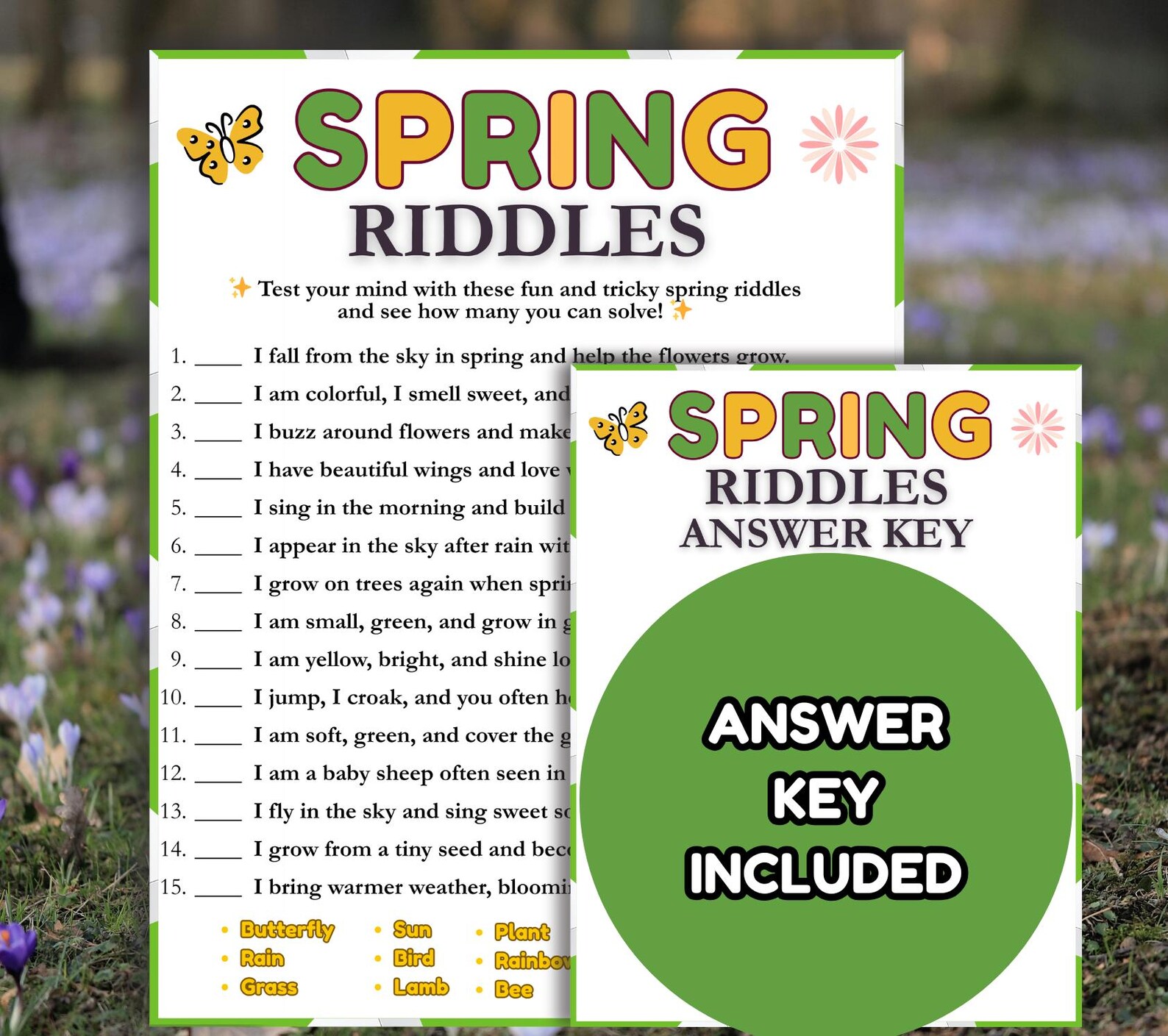 Spring Riddle Sheets For Kids Pdf Spring Riddle Game, Printable Spring Trivia Game, Riddle Quiz, Senior ...