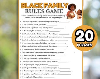 Jeu de règles de famille noires non écrites, Jeu amusant de réunion de famille noire, Jeu de famille noire, Soirée jeux noirs, Quiz Jeux noirs pour la famille