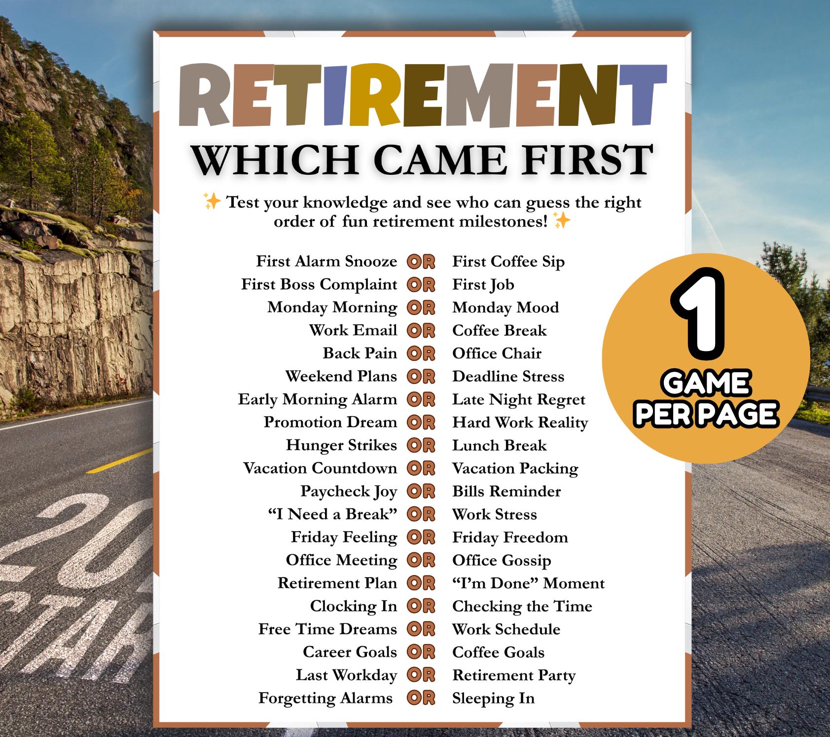 Retirement Which Came First Game, Fun Printable Group Retirement Party ...