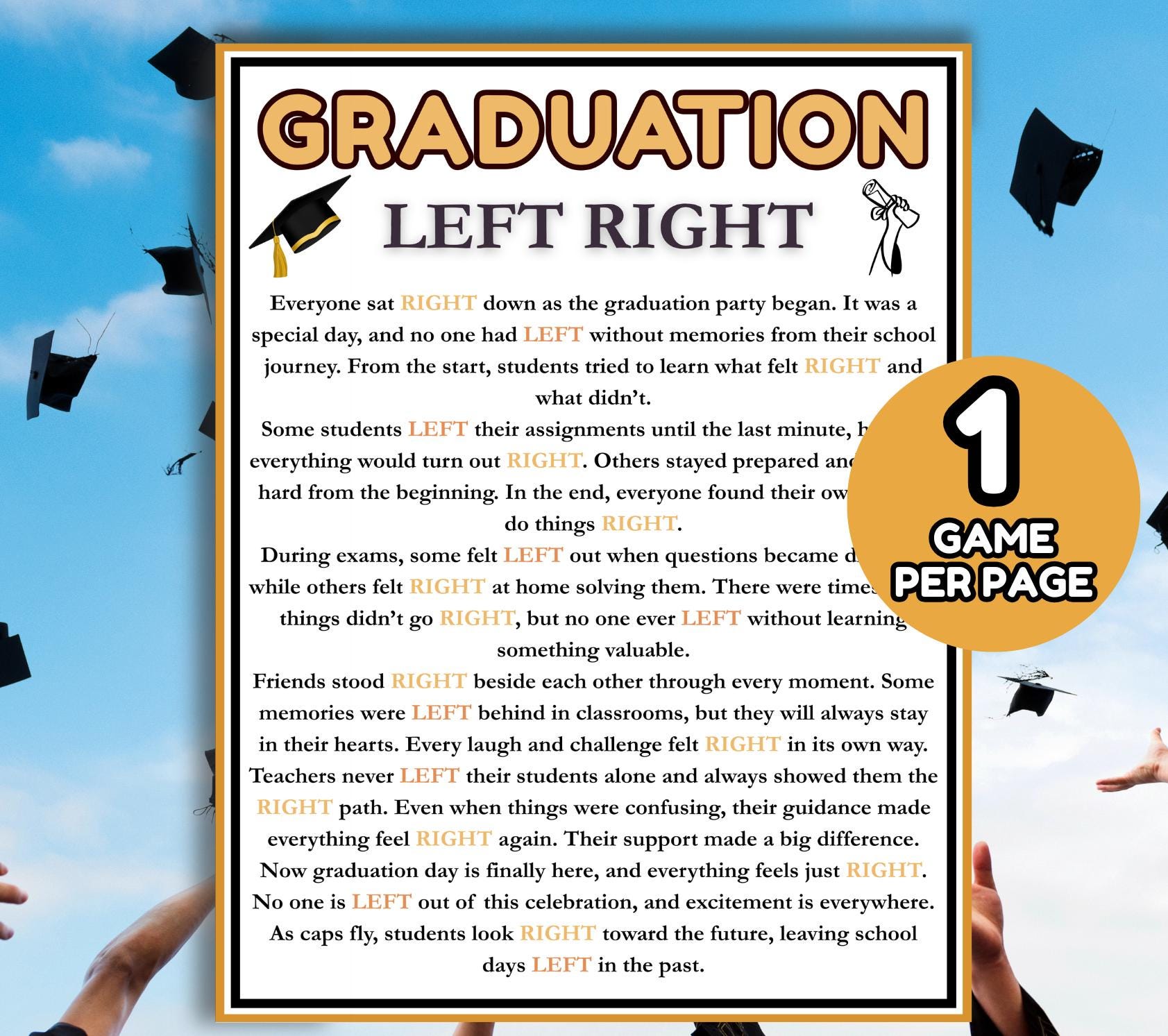 Graduation Left Right Game, Fun Printable Graduation Party Game ...