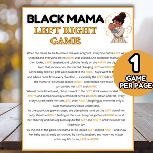 May include: A printed game sheet titled "Black Mama Left Right Game" with a circular graphic that says "1 Game Per Page." The game's instructions are printed below the title, with the words "left" and "right" highlighted.