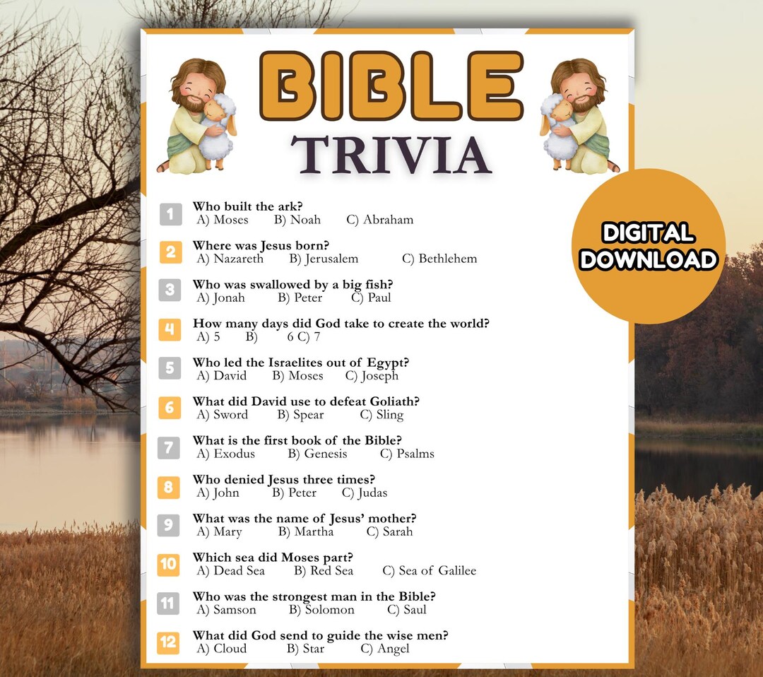 Bible Trivia Game Printable | 12 Multiple Choice Questions With Answer Key | Christian Quiz for ...