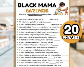 Black Mama Sayings Game, Black Baby Shower Game, Fun Baby Shower Game,Baby Shower Activity Fill in The Blank, Black Mama Sayings Game