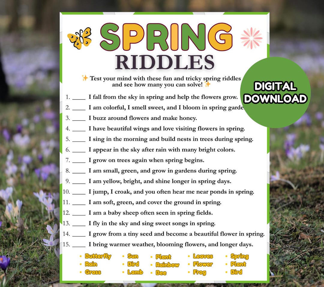 Tricky Spring Themed Riddles Spring Riddle Game, Printable Spring Trivia Game, Riddle Quiz, Senior ...