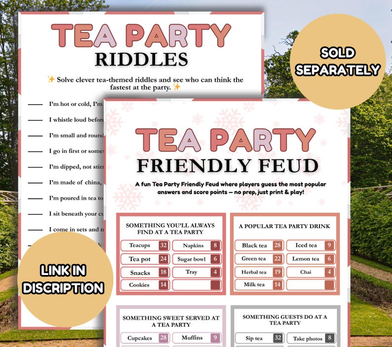 Tea Time Riddles 60 Tea Party Bingo Cards for Large Groups, Bulk Tea Party Games, Modern ...