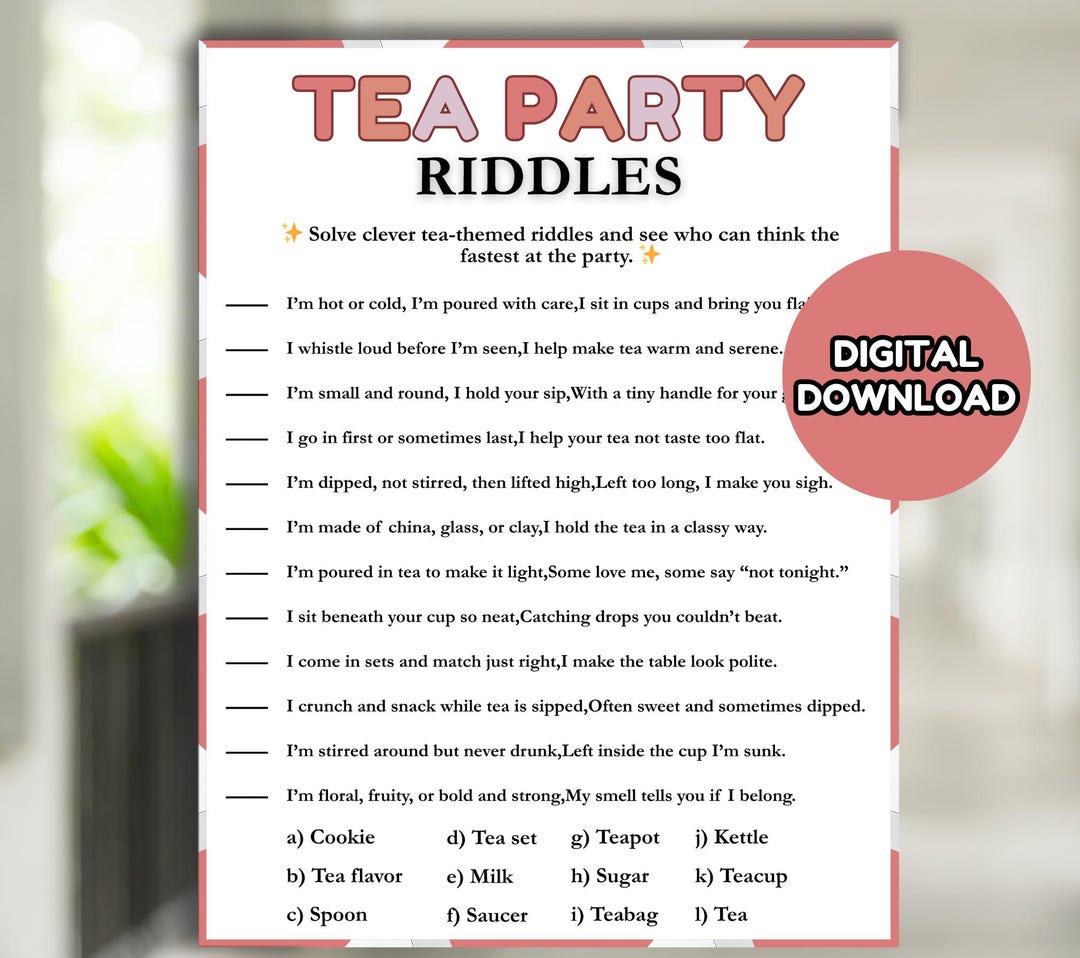 Creative Tea Riddle Tea Party Riddles Tea Party Games, Adult Tea Party Game for Ladies Tea ...