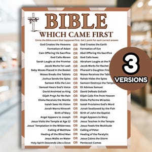 聖書はどちらが先かクイズゲーム 教会ゲーム 聖書ゲーム キリスト教ゲーム 印刷可能なゲーム 日曜学校ゲーム 青少年グループ 女性ミニストリー
