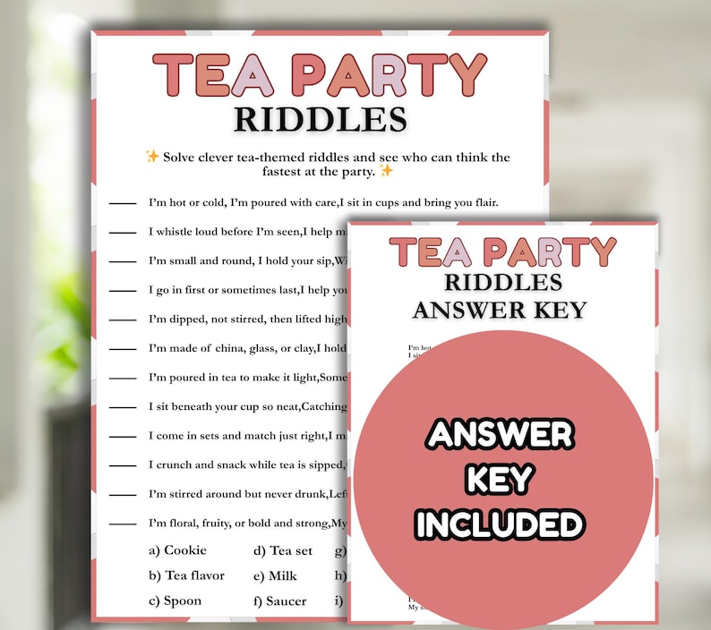 Tea Riddle With Answer Tea Party Riddles Tea Party Games, Adult Tea Party Game for Ladies Tea ...