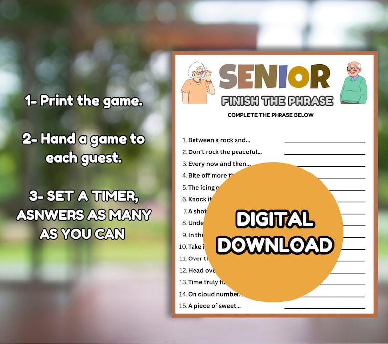 Senior Finish the Phrase, Family Game Night, Nursing Home Games