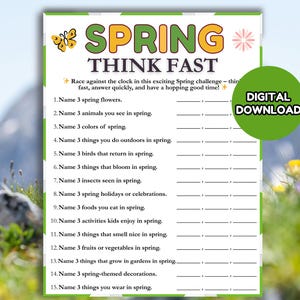 Spring Think Fast Game, Fun Printable Spring Game for Kids Adults, Spring Think Quick Trivia Game, Spring Party Game Spring Ice Breaker Game