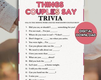 Things Couples Say Game, Fun Printable Couple Trivia Quiz, Anniversary Trivia, Valentine's Day Game, Date Night Activity, Couples Game