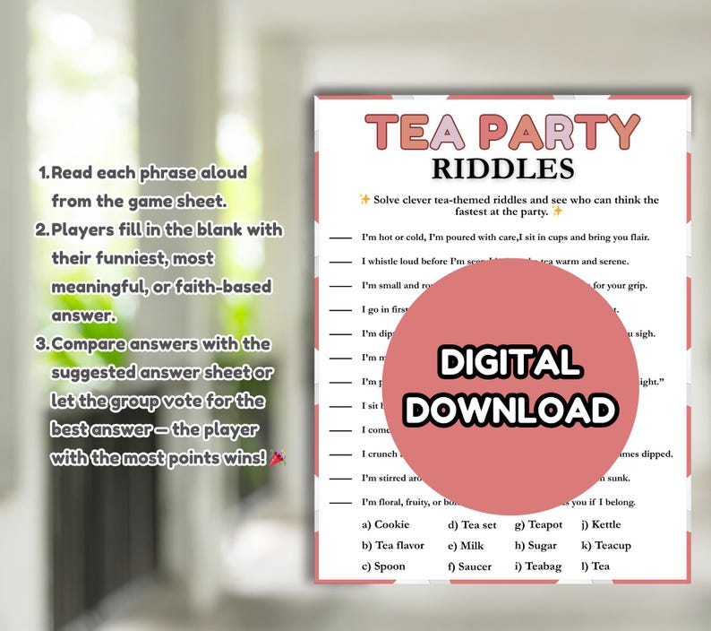 Tea Riddle With Answer Tea Party Riddles Tea Party Games, Adult Tea Party Game for Ladies Tea ...