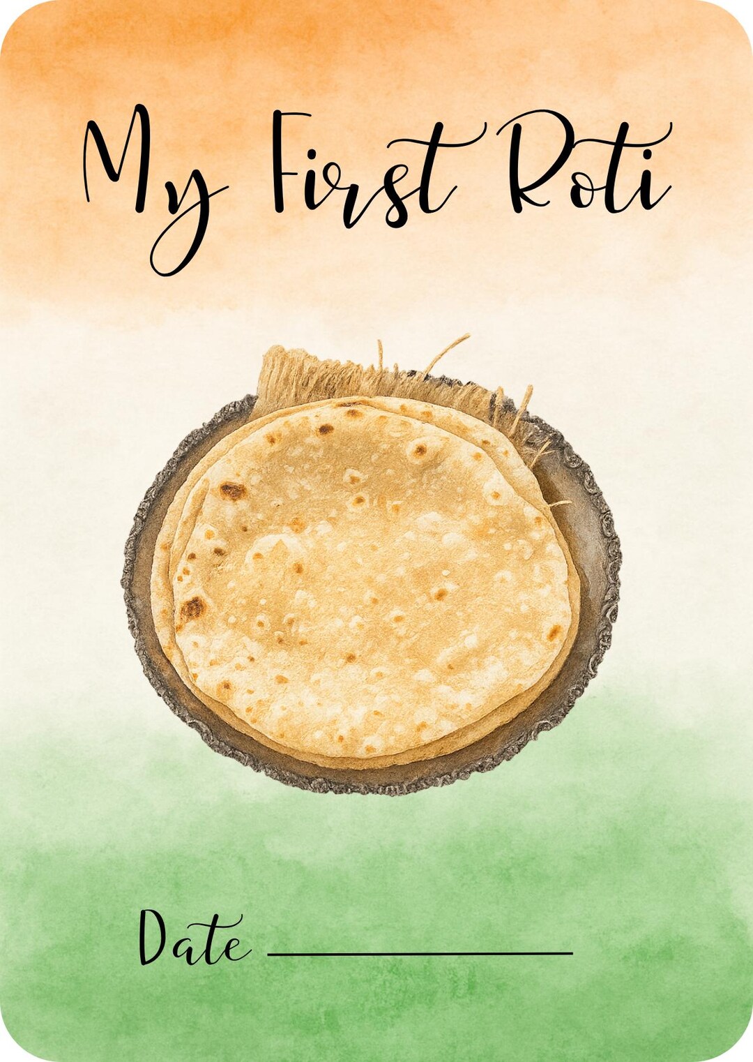 Multigrain Roti Paper Card My First Roti Milestone Card | South Asian Baby Keepsake (digital ...