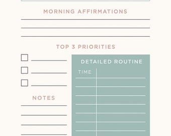 Morning Routine Planner Printable / Daily Habit Tracker / Goal Setting Worksheet / US Letter + A4 Sizes / Instant Downloads
