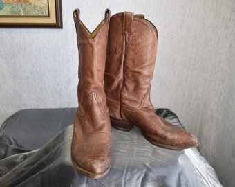 90s 10 E Tony Lama Men's Cowboy Boots Distressed Brown