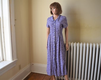90s does 30s M April Cornell For Cornell Trading Cottage Core Dress Rayon Lavender Purple Floral