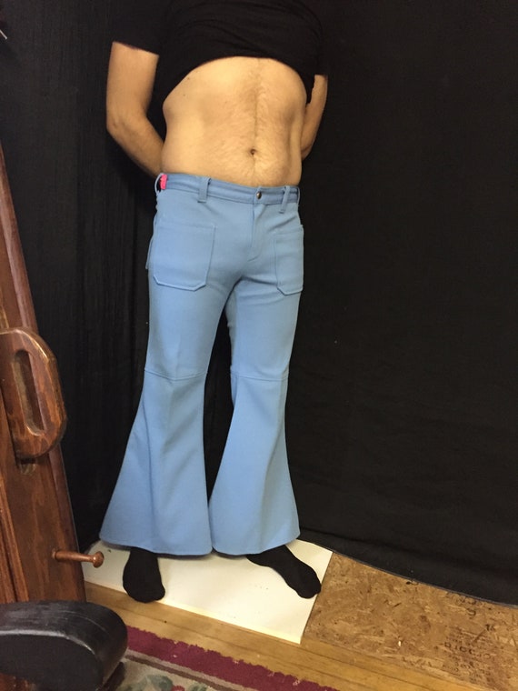 70s 34 x 29 Polyester Bell Bottoms Pants Sky Blue