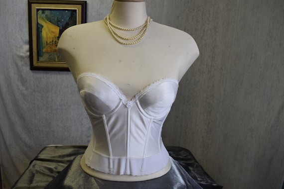 80s 36B Strapless Backless Longline Bustier Bra Wh