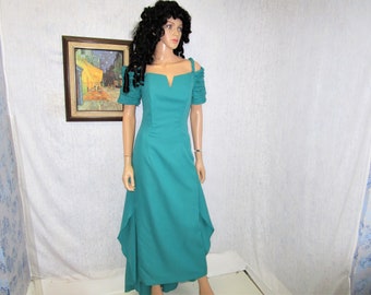 80s M Bill Levkoff Crepe Bridesmaid Prom Evening Dress Gown Teal Green