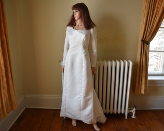 90s L Satin Empire Princess Wedding Dress Bridal Gown Wedding Dress Fishtail Train White