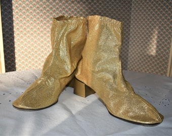 60s 7 -7 1/2 Tappini Gold Sparkle Mod Go Go Ankle Boots