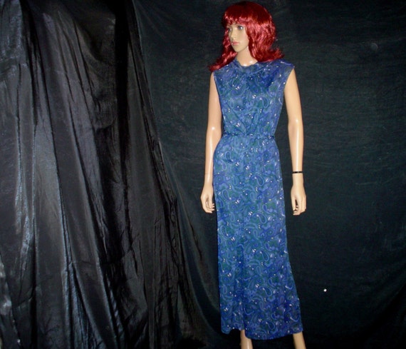 60s L JUMPSUIT Paisley Nylon Silky Palazzo Pants R