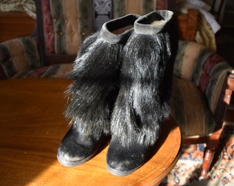 90s 8 40 Tecnica Goat Skin Boots Black Fur