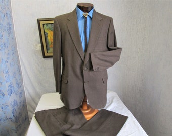 70s 44L Wool Pinstripe Men's Suit Bell Bottoms Pants Brown