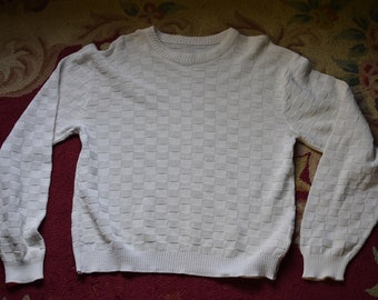 80s L Mens Cotton Pullover Sweater White