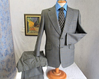 70s 40R Henley Plaid Men's Suit Pants Gray