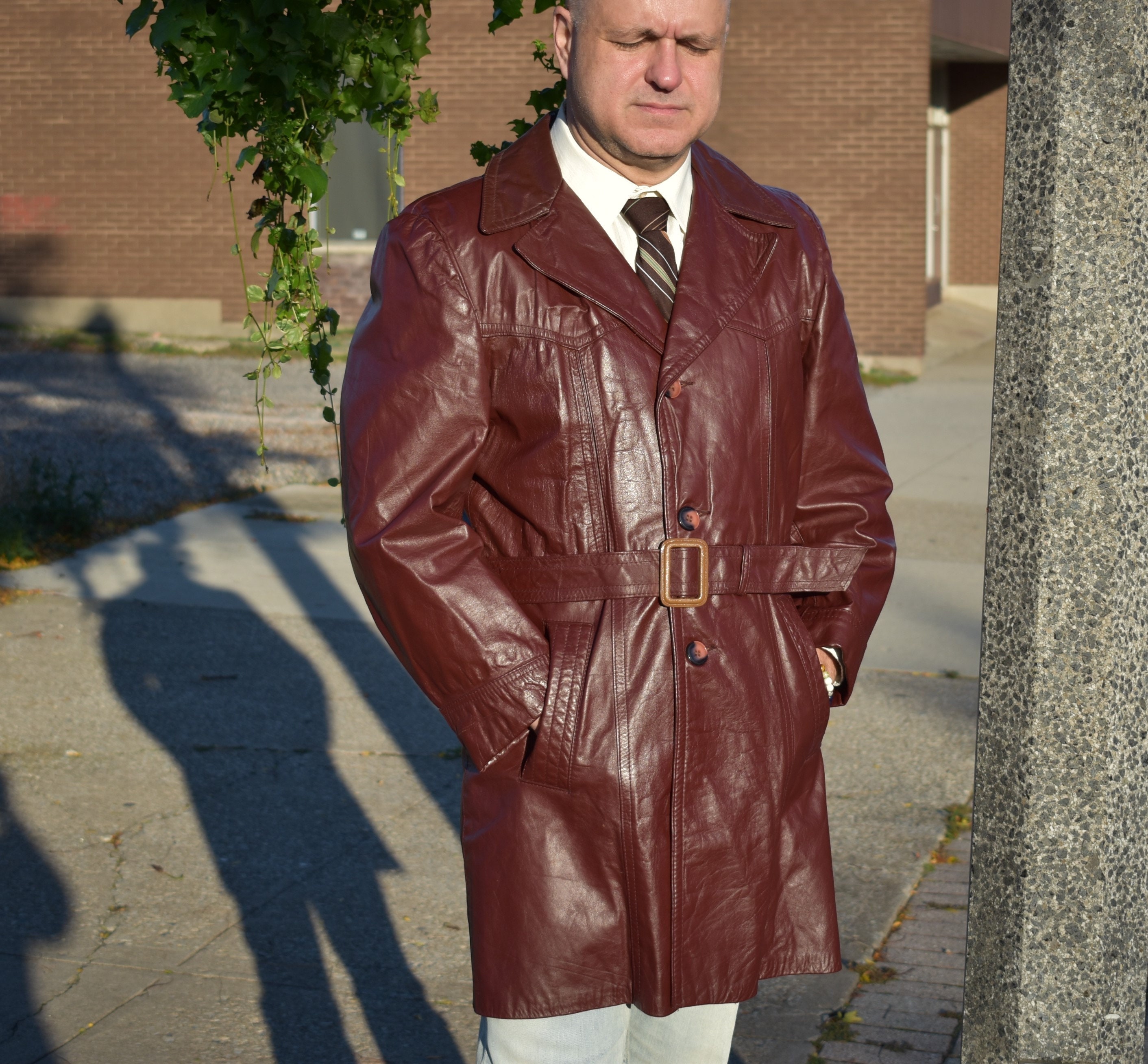 70s L Sears Leather Mens Jacket Zip Out Liner Chestnut Brown 70s L Sears Leather Mens Jacket Zip Out Liner Chestnut Brown