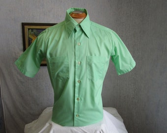 60s S 14 1/2" Brent Mens S/S Mint Green Big Collar Shirt