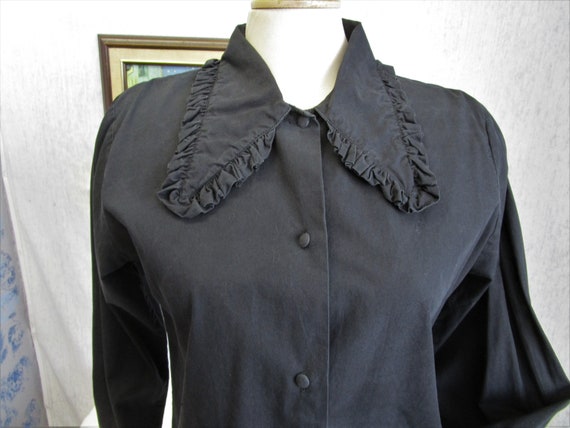 90s S Bedo Big Collar L/S Cotton Blouse Black