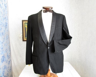 50s 42R Chiarella Tuxedo Jacket Shawl Collar Wool Black