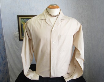 50s L Brent Loop & Button Men's Big Collar L/S Shirt Beige