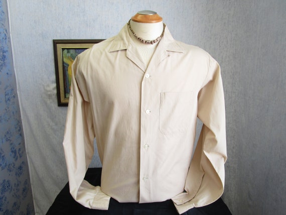 50s L Brent Loop \u0026 Button Men's Big Collar L/S Shirt Beige