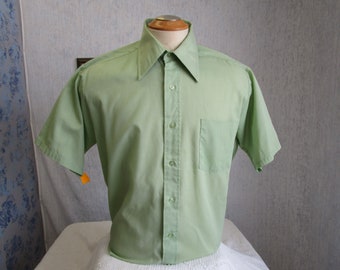 60s L 16 1/2" Royal Knight Men's Big Collar S/S Shirt Sage Green