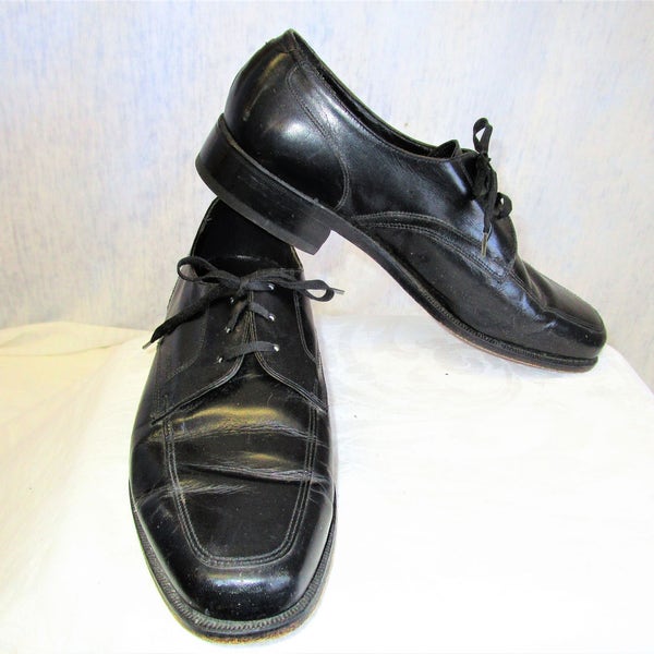 60s 8 D FLORSHEIM Square Toe Leather Mens Oxford Lace up Black