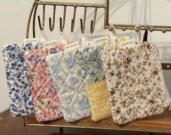 Handmade Floral Quilted Keychain Wallet | Cotton Zipper Pouch