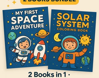 May include: Two children's space-themed coloring books. One book is titled "My First Space Adventure" and the other is "Solar System Coloring Book." The books feature cartoon astronauts, planets, and a rocket ship on a blue background. The text "2 Books Bundle" is at the top.