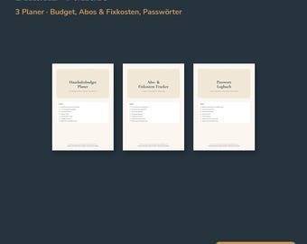 Finanzplaner Bundle PDF Deutsch | Haushaltsbudget, Abo und Fixkosten Tracker, Passwort Logbuch | ausfüllbar & zum Ausdrucken A4
