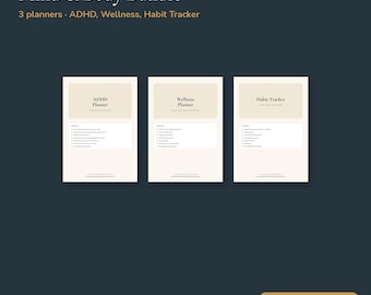 ADHD Planner + Wellness Planner + Habit Tracker Bundle Fillable PDF | Self Care, Routines, Sleep and Mood | Printable Letter & A4