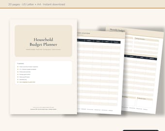 Budget Planner Fillable PDF | Monthly Budget Template, Bill Tracker, Savings Goal, Debt Payoff | Printable Letter & A4 | Instant Download